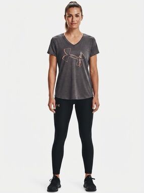 Under Armour Women’s Charcoal V-Neck Tee with Pale Pink Logo